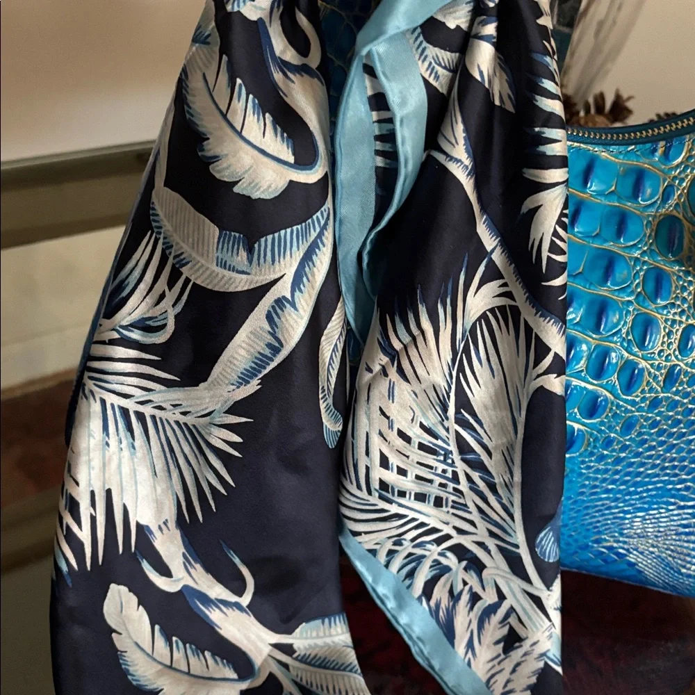 Echo silk printed Navy and Cream Palm Tree Scarf new with out tags